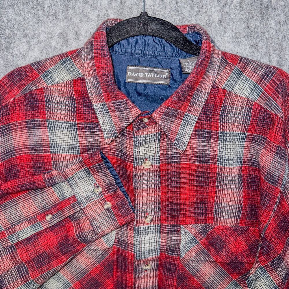 Vintage David Taylor Flannel Shirt Size Large Mens Plaid Long Sleeve Red